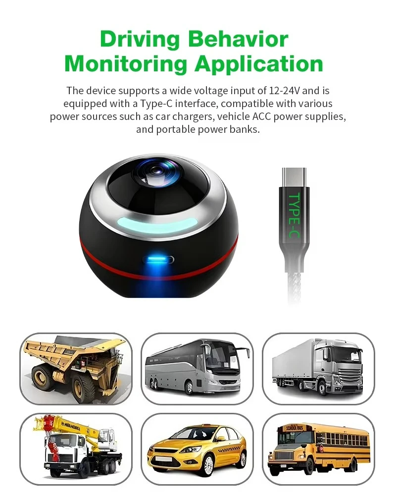 For DC 12V 24V Vehicle 24H AI Auto Monitor All-in-1 DMS Camera High Precision Real-time 1080P  Warning for Driver Fatigue,Sleepy