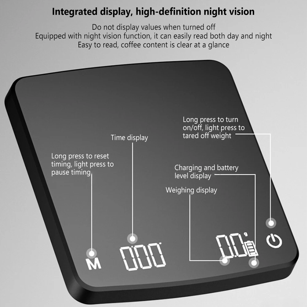 Digitale Koffieweegschalen Met Timer Usb Oplaadbare High-Definition Nachtzicht Espresso Weegschaal