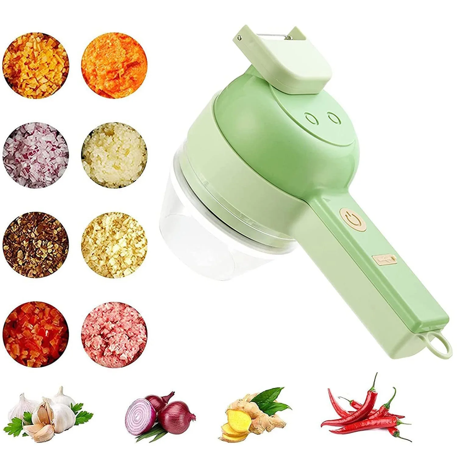 

4 In 1 Handheld Multifunctional Electric Wireless Vegetable Chopper Brush Cutter for Garlic Pepper Chili Onion Celery Meat Slice