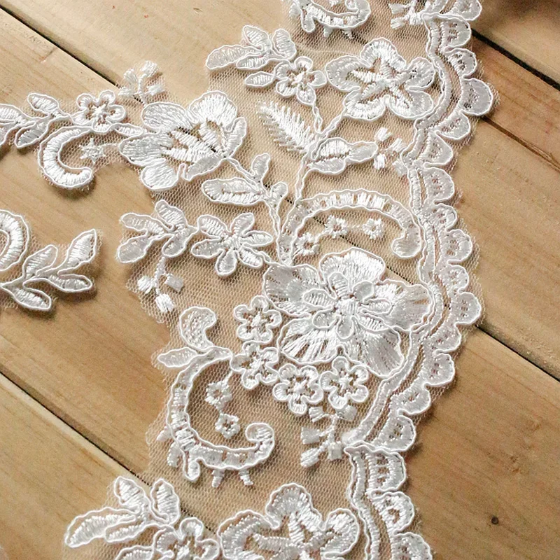 Off White Lace Trim High Quality Wedding Lace Fabric Handmade DIY Clothes Accessories 16cm Wide 1yard/lot