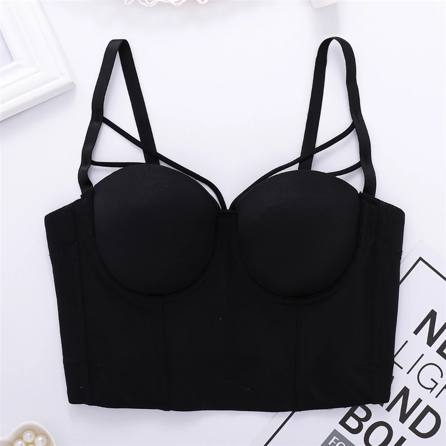 

New Bodice Summer Top Sleeveless Short Sexy Female Push Up Crop Women Harajuku Off Shoulder Solid Camis with Built In Bra