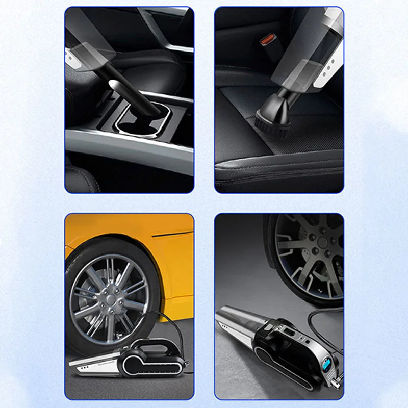 Car 4-In-1 Vacuum Cleaner Air Pump Tire Pressure Measurement Lighting 12V 120W Cigarette Lighter Power Supply Car Cleaning