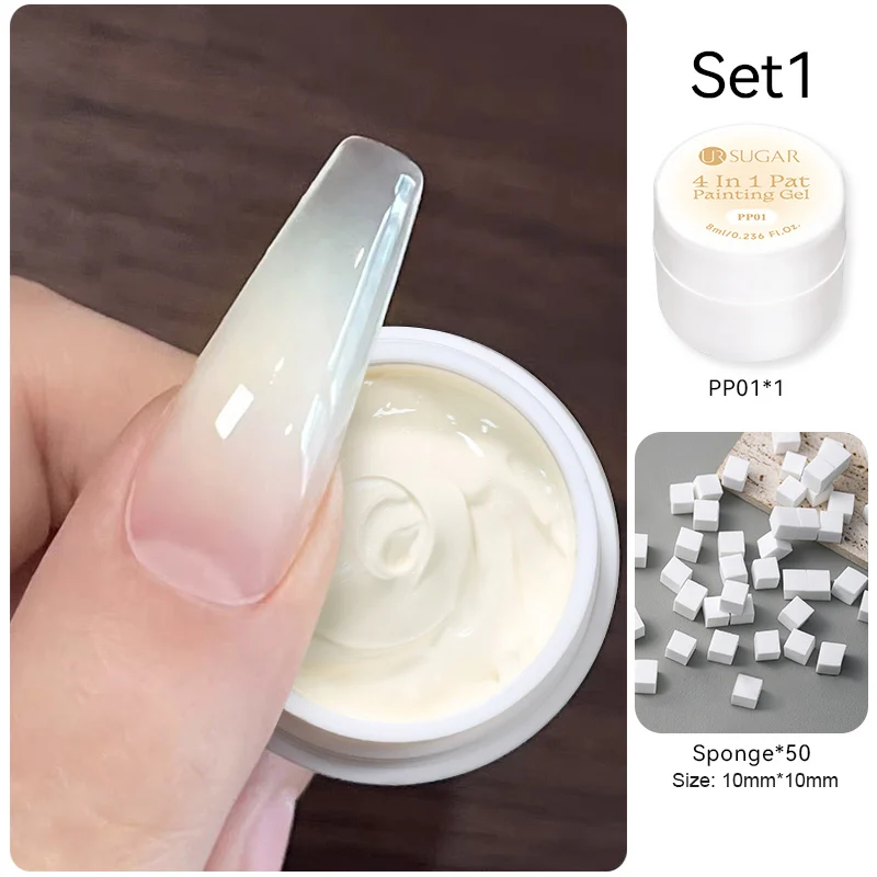 UR SUGAR 1/2 Stück Weißes Pat Painting Gel Nagellack 4-in-1 Gradient French Cover Edge Lines Nagelstempelmuster Nagel-DIY-Pattin
