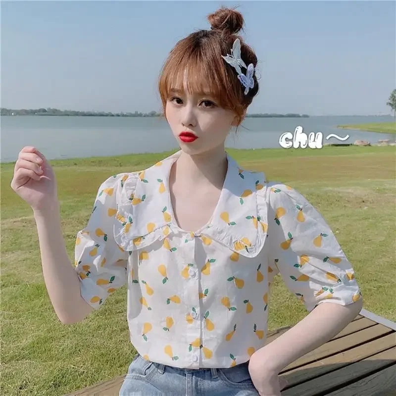 

Универсальная возрастная рубашка с короткими рукавами, женская кукольная рубашка с воротником, новый стиль, свежий цветочный принт