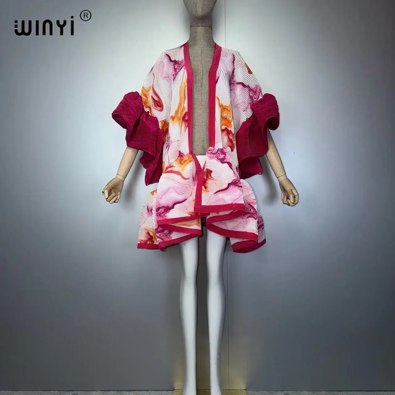 WINYI Women's Leopard Print Kimono Cardigan Bubble Hem Boho Beach Cover up Short Jacket Luxury Casual Dress