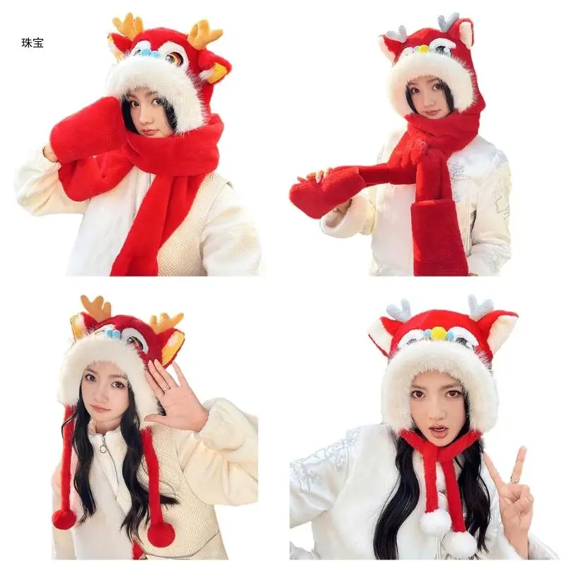 

X5QE Winter Warm Hat Scarf Glove Set for Women Teen Earflap Hat Keep Warm 3in1 Suit