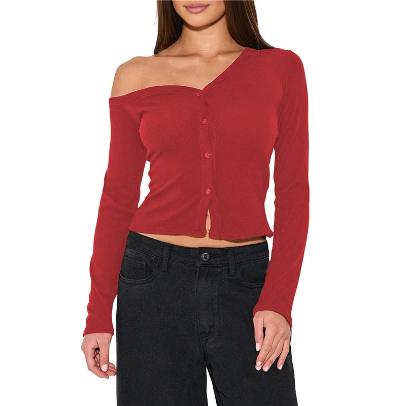 เสื้อคาร์ดิแกนติดกระดุมแบบเปิดด้านหน้า แขนยาว ทรงครอป สำหรับผู้หญิง รุ่น ABRT เหมาะสำหรับฤดูใบไม้ร่วง