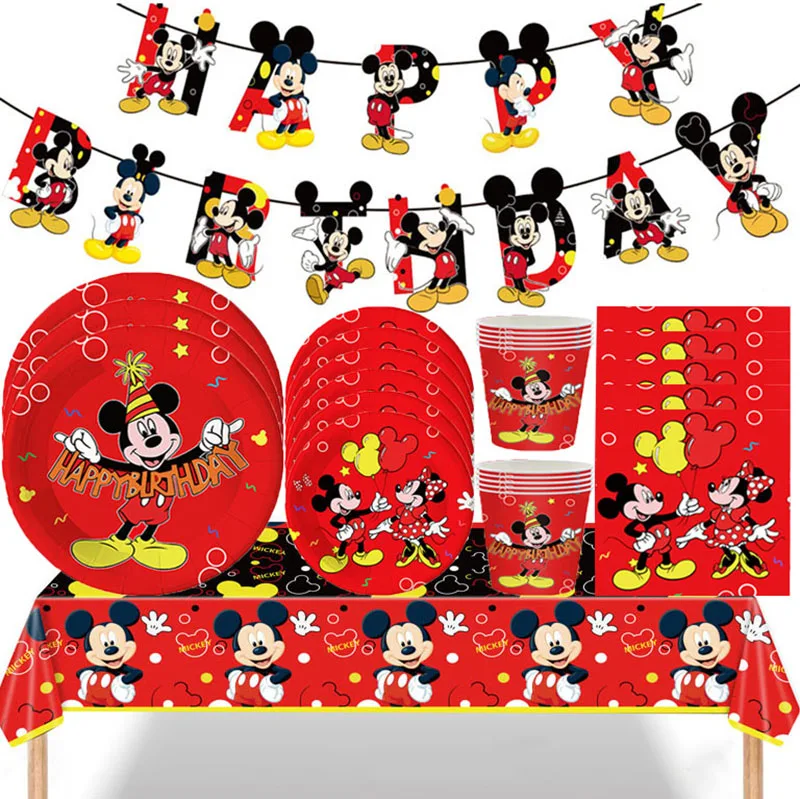 New Disney Red Mickey Mouse theme baby shower Party Decor Baby Shower Tableware Disposable Plates Cups Straw balloon Kids Favor