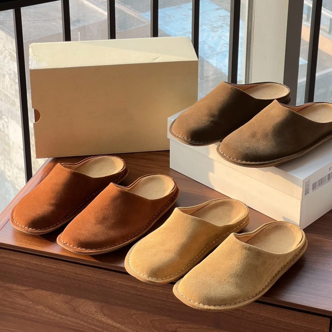 

Dave&di Minimalist Genuine Leather Women's Shoes Vintage Style Mules Shoes Women's Tires Cowhide Casual And Comfortable Slippers