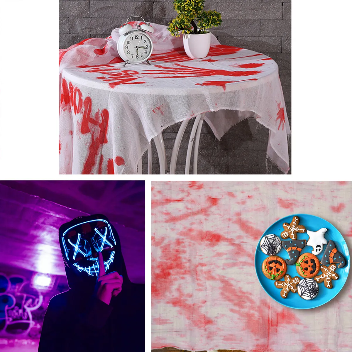 1Pcs Gruesome Bloody Gauze Halloween Tablecloth Realistic Zombie Accessory for Scary Theme Party Haunted Decoration