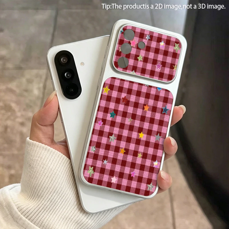 Plaid Star Pattern 2D Leather Phone Case for Samsung S26 S25 S24 S23 S22 S21 A73 A56 A55 A36 A16 Shockproof Design