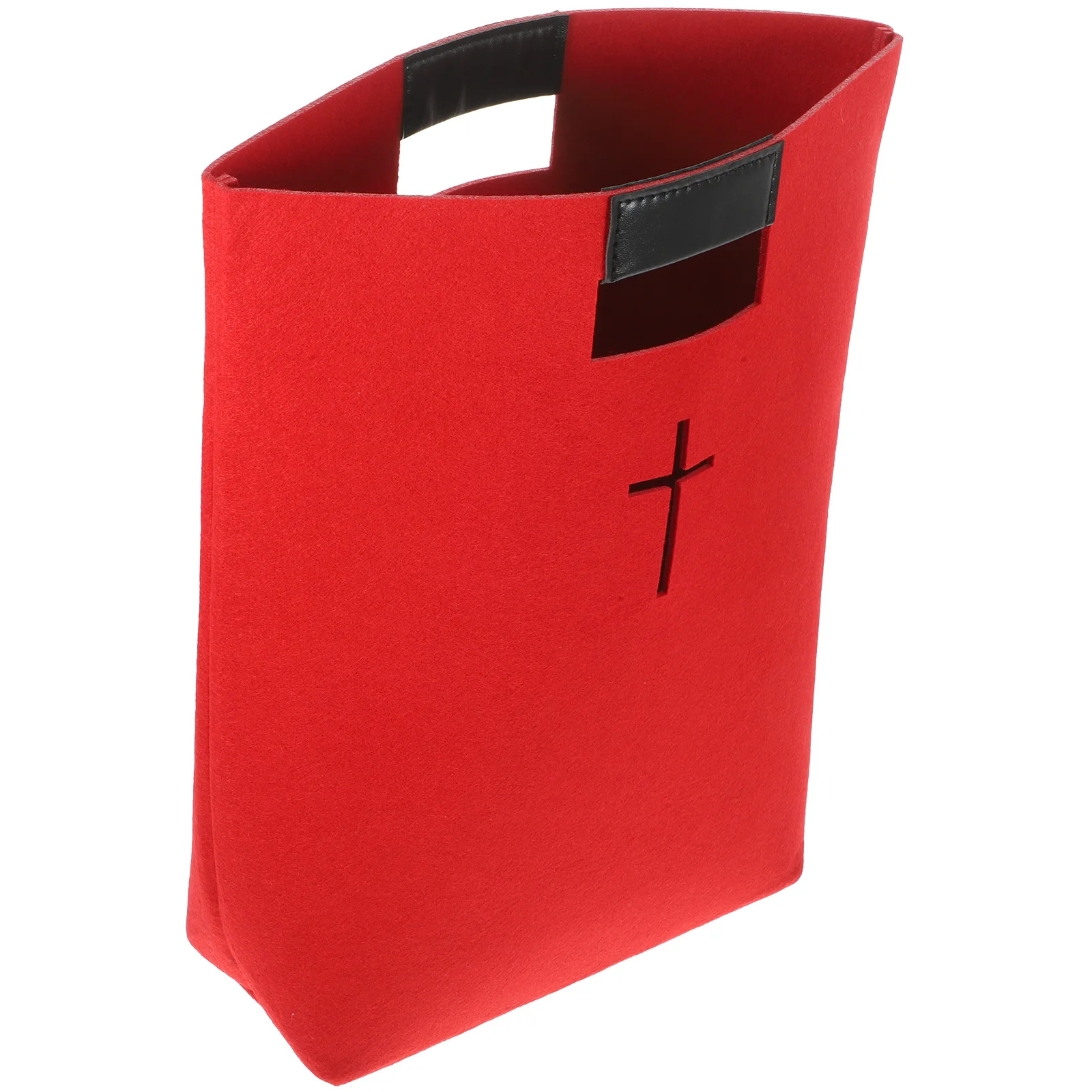 

1pc Bible Storage Bag Large Capacity Felt Handbag Cross Design Tote Shopping Bag Bible Carrying Case Red