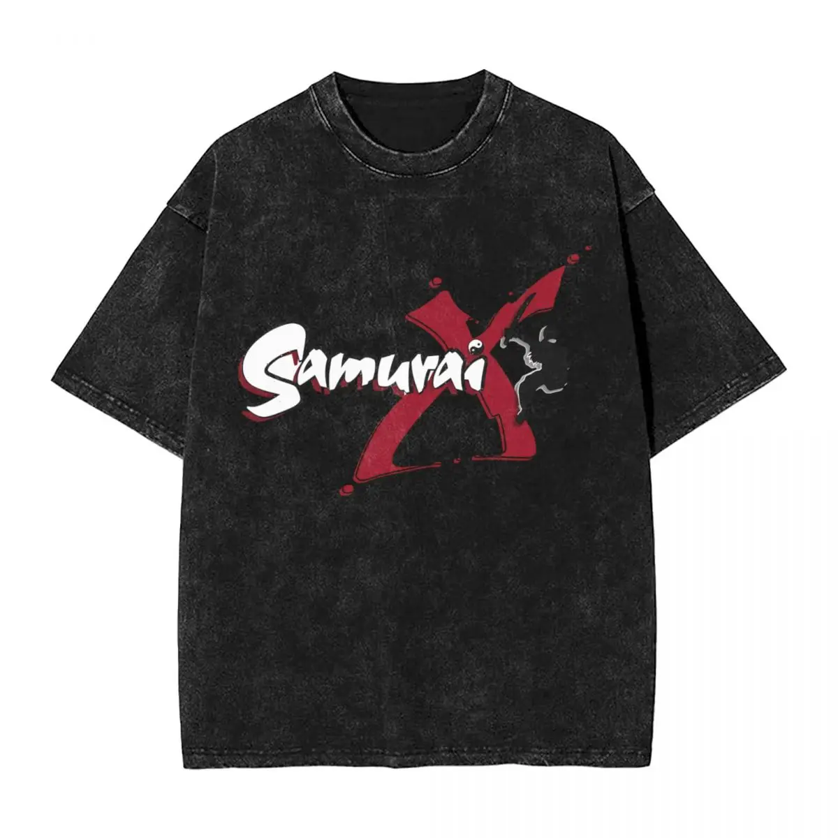 Samurai X Collection woman Men Washed Hot stamping Print T-Shirt,Harajuku Cotton Tshirt Men's Summer Short Sleeve Tees