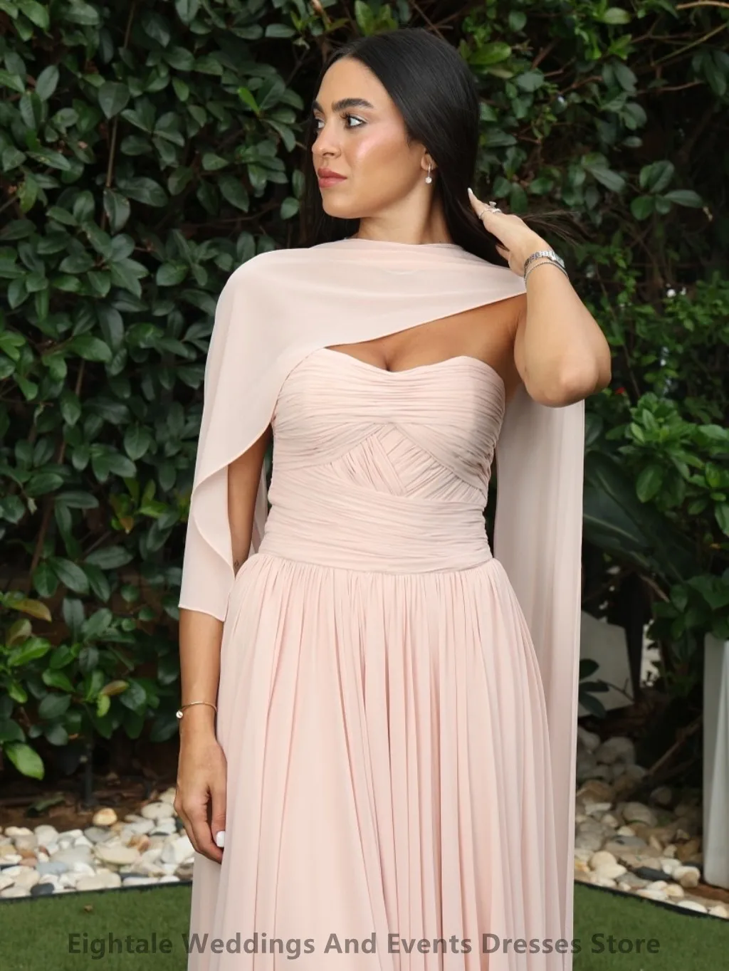 فستان سهرة طويل من الشيفون باللون الوردي Aightale 2025 مع لف فستان حفلة موسيقية عربي سعودي دبي مخصص #3