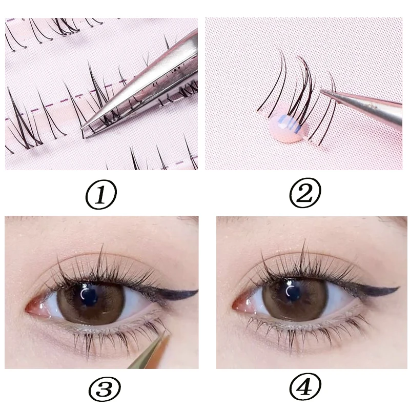 3 rows of V-shaped eyelashes with 5mm natural eyelashes, simple grafting and makeup tool