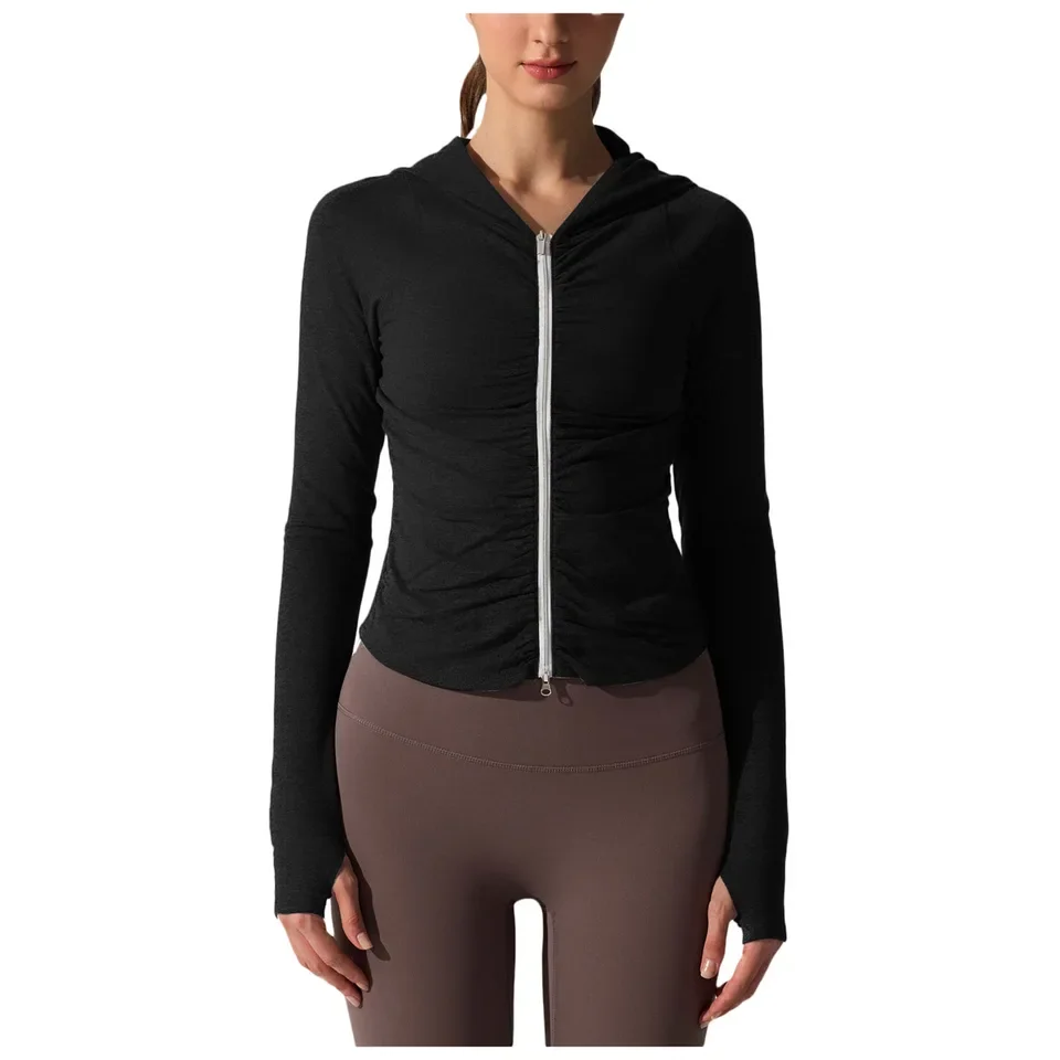 Yoga Clothes Women's Lightweight Full Zip Running Track Top Workout Sportwear With Thumb Holes Activewear