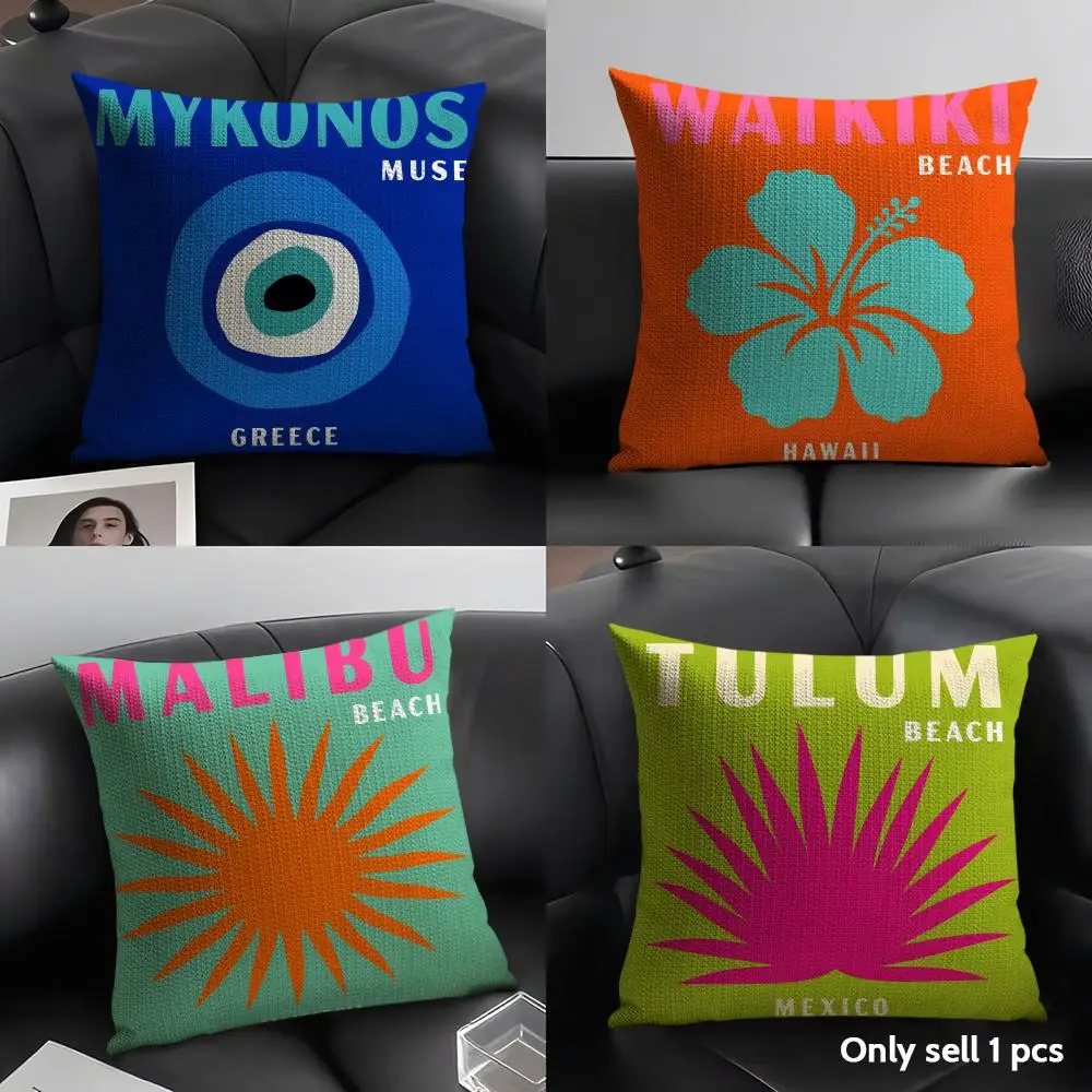 Aesthetic Travel College Style Cushion Cover Natural Linen Pillow Case Organic Fabric Double Sided Print Sofa Home Decor Gift
