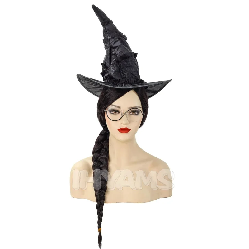Nueva peluca de brujas de Cosplay malvada, bata de bruja, Elphaba, pelo negro, Gotic, fiesta de película, juego de rol, peluca sintética negra, pelo rizado