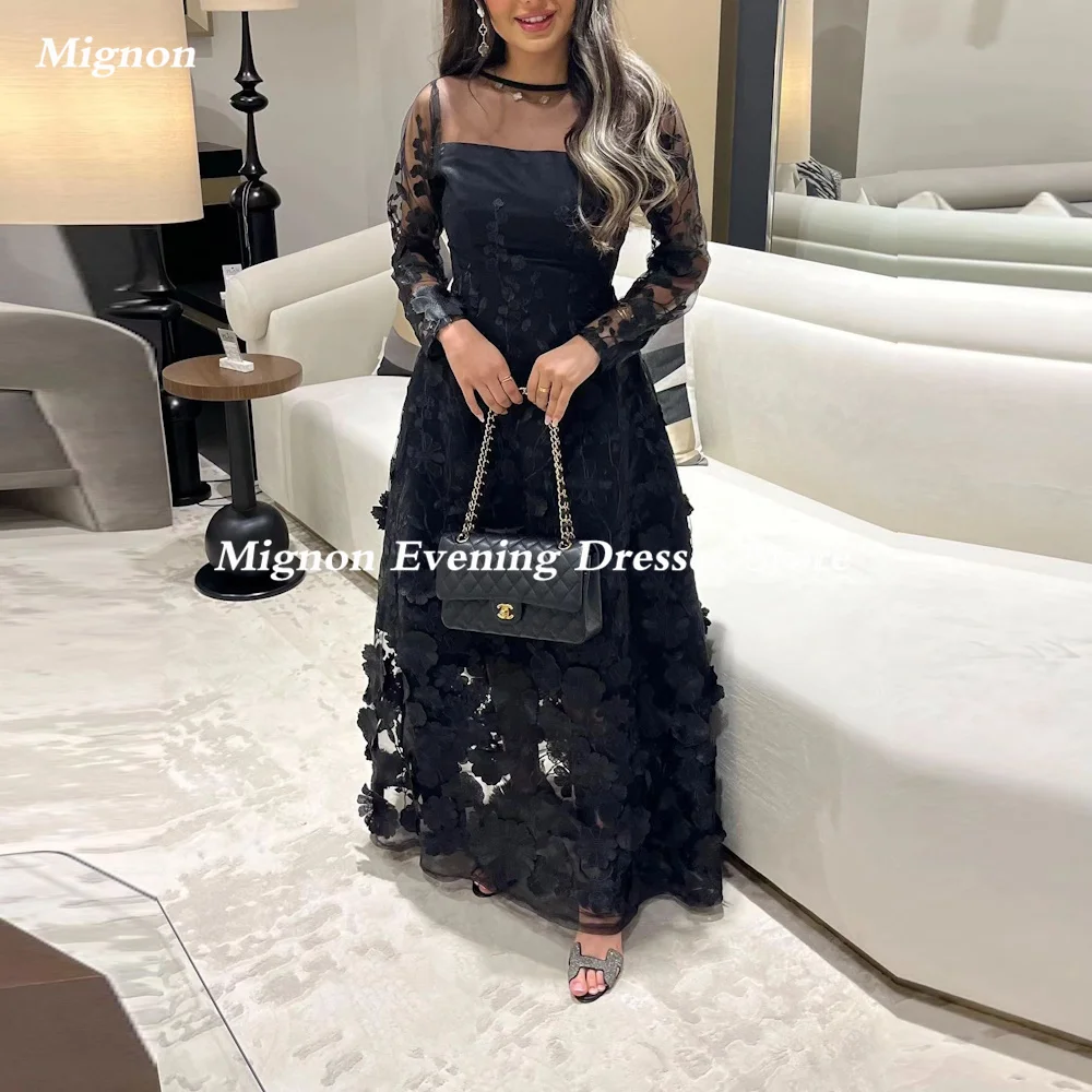 

Mignon Satin Tulle A-Line Prom Gown Scoop Neckline Evening Ankle-Length Applique Formal Elegant Party Dress for Women 2023