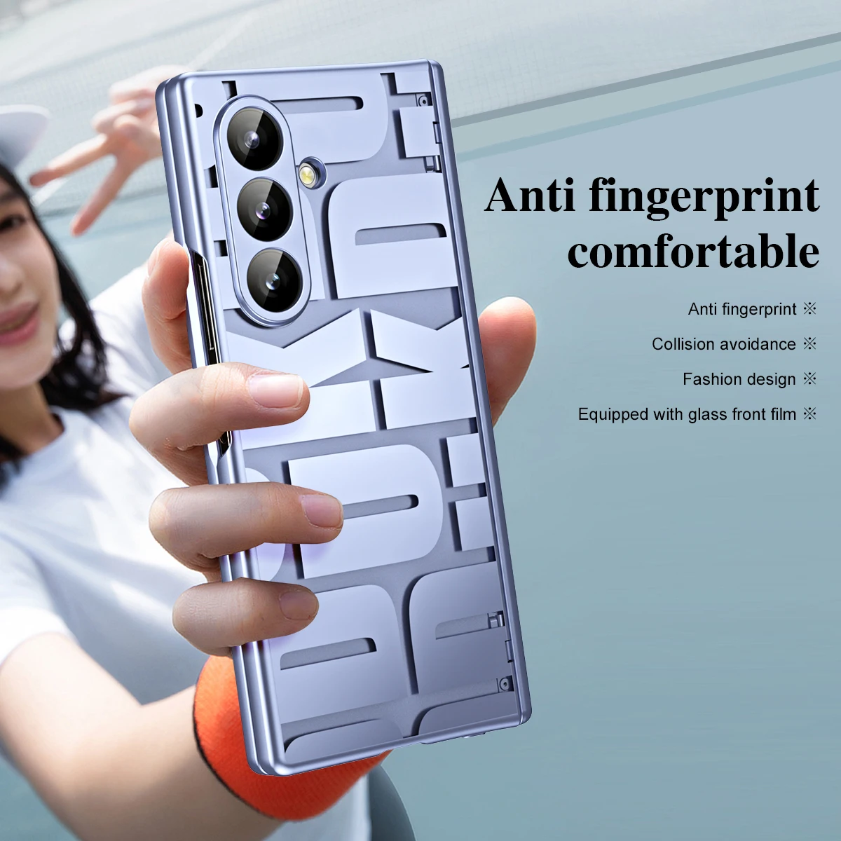 Casing Penutup Belakang PC Keras Lapis Listrik Huruf Modis untuk Samsung Galaxy Z Lipat 7 6 5 4 3 2 dengan Film Layar Kaca