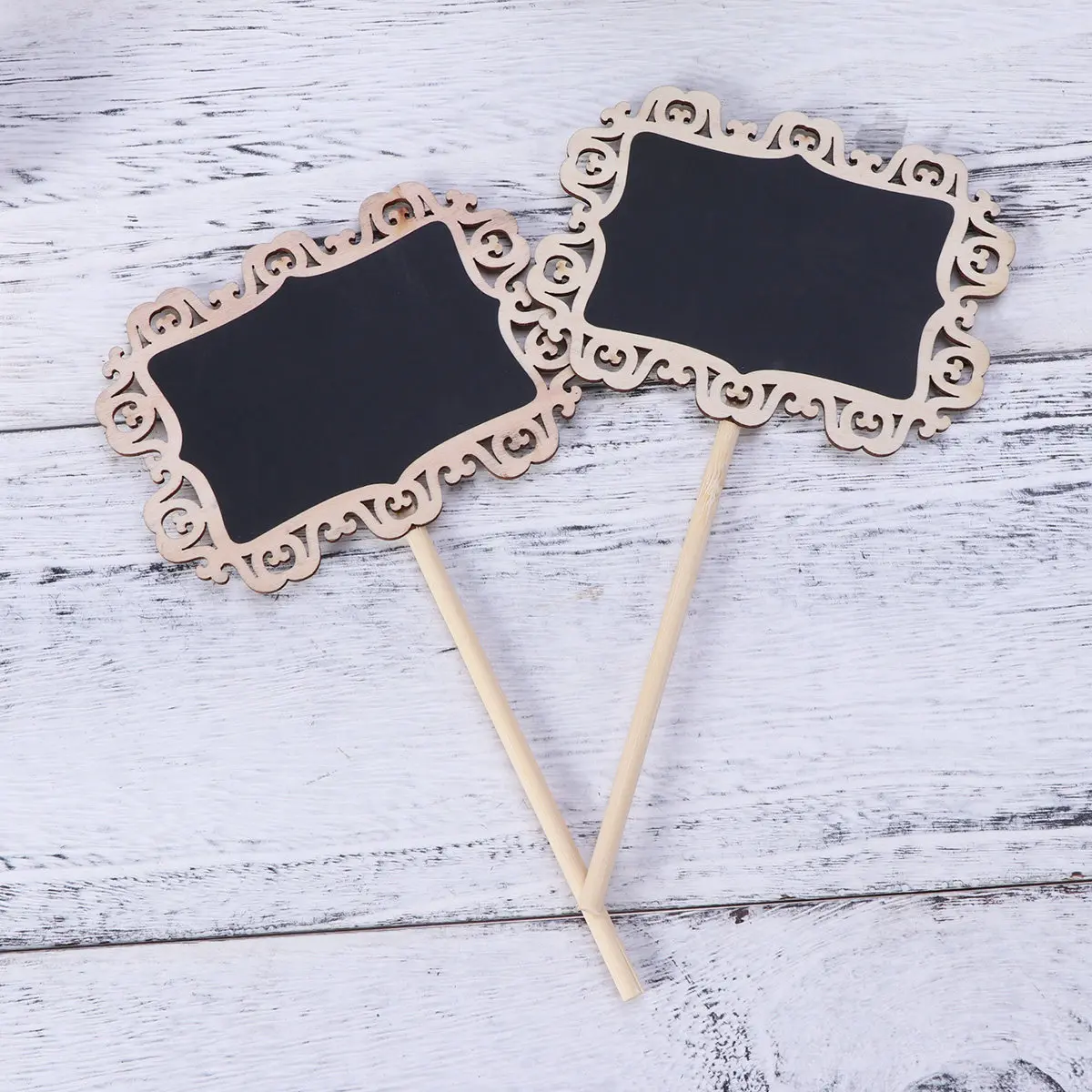8Pcs Wooden Blackboard Set Mini Chalkboard Signs with Removable Stand Wipeable Water Pen Cleaning Cloth for Wedding Party Home
