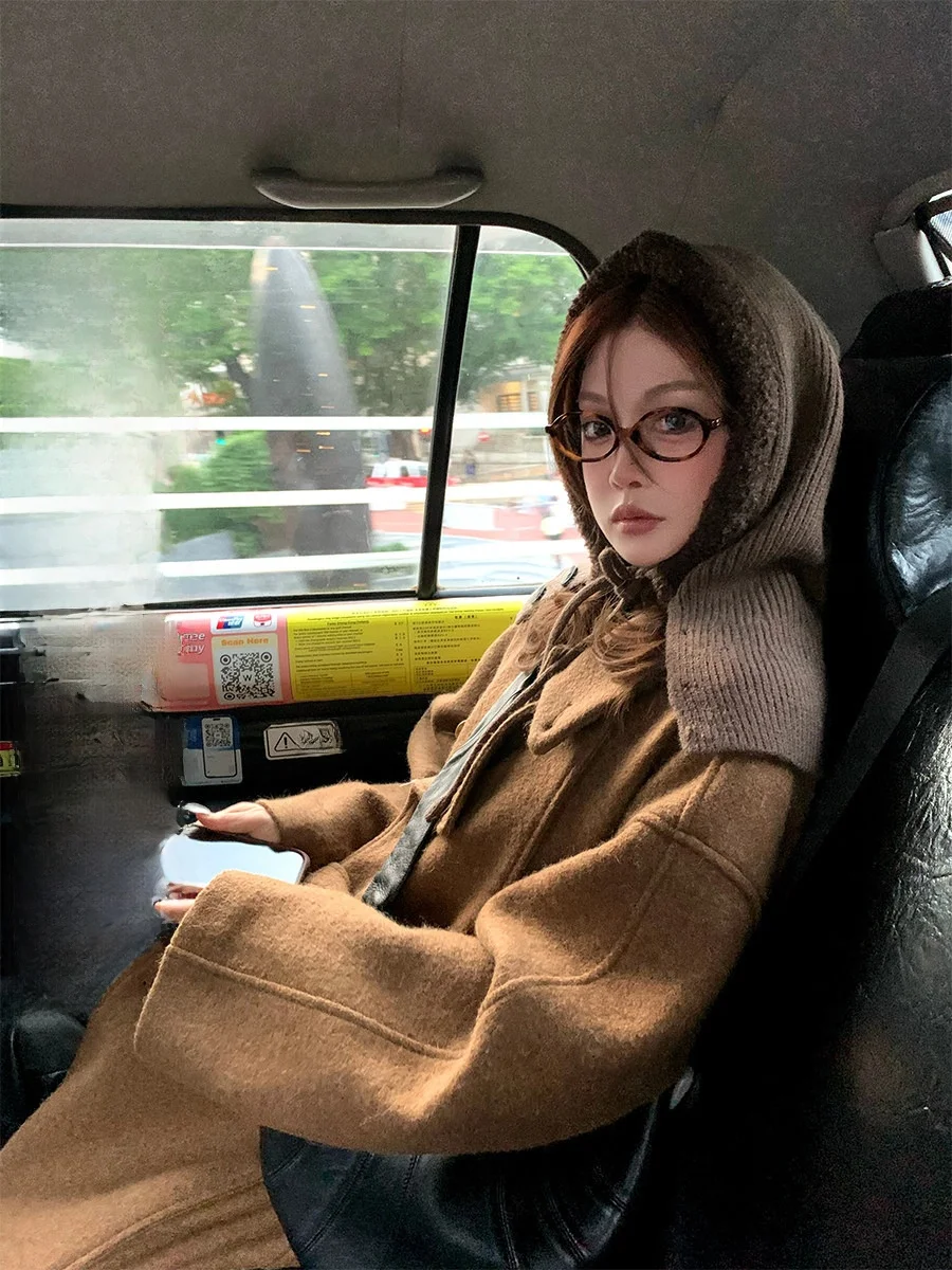 

Lemair верблюжья шерстяная куртка-летучая мышь с воротником-стойкой, прямой крой, длинная све, однотонная зимняя верхняя одежда с двойной пуговицей