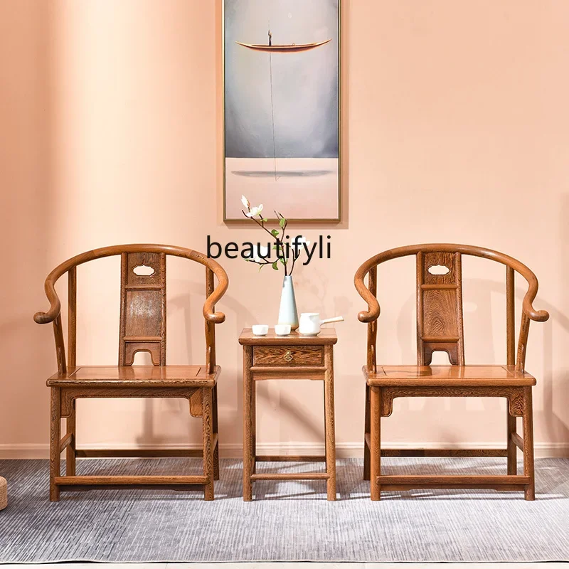 

Three-piece armchair antique Chinese solid wood meeting leisure chair mahogany Taishi chair