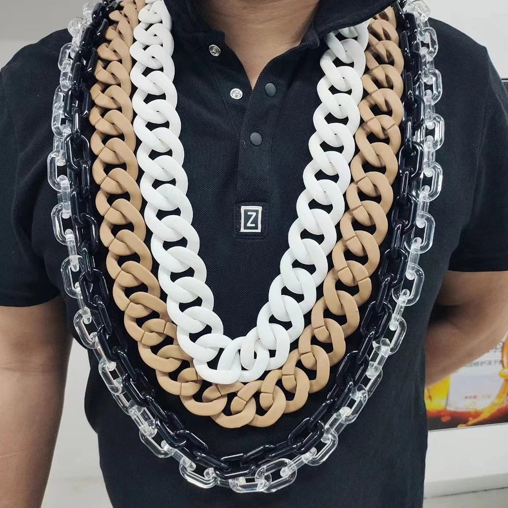 Fashion Punk Exaggerated Thick Chain Acrylic Gold Plated Necklace Men\'s Personalized Jewelry DIY Waist Chain Bag Chain Wholesale