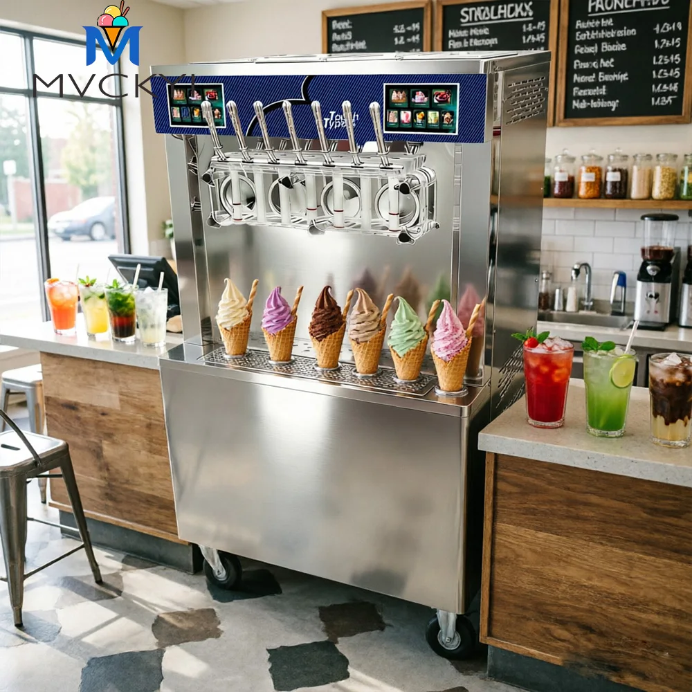Free Shipping Automatic 5 Flavor Soft Serve Ice Cream Making Machine Sundae Frozen Yogurt Freezer Commercial Ice Cream Maker