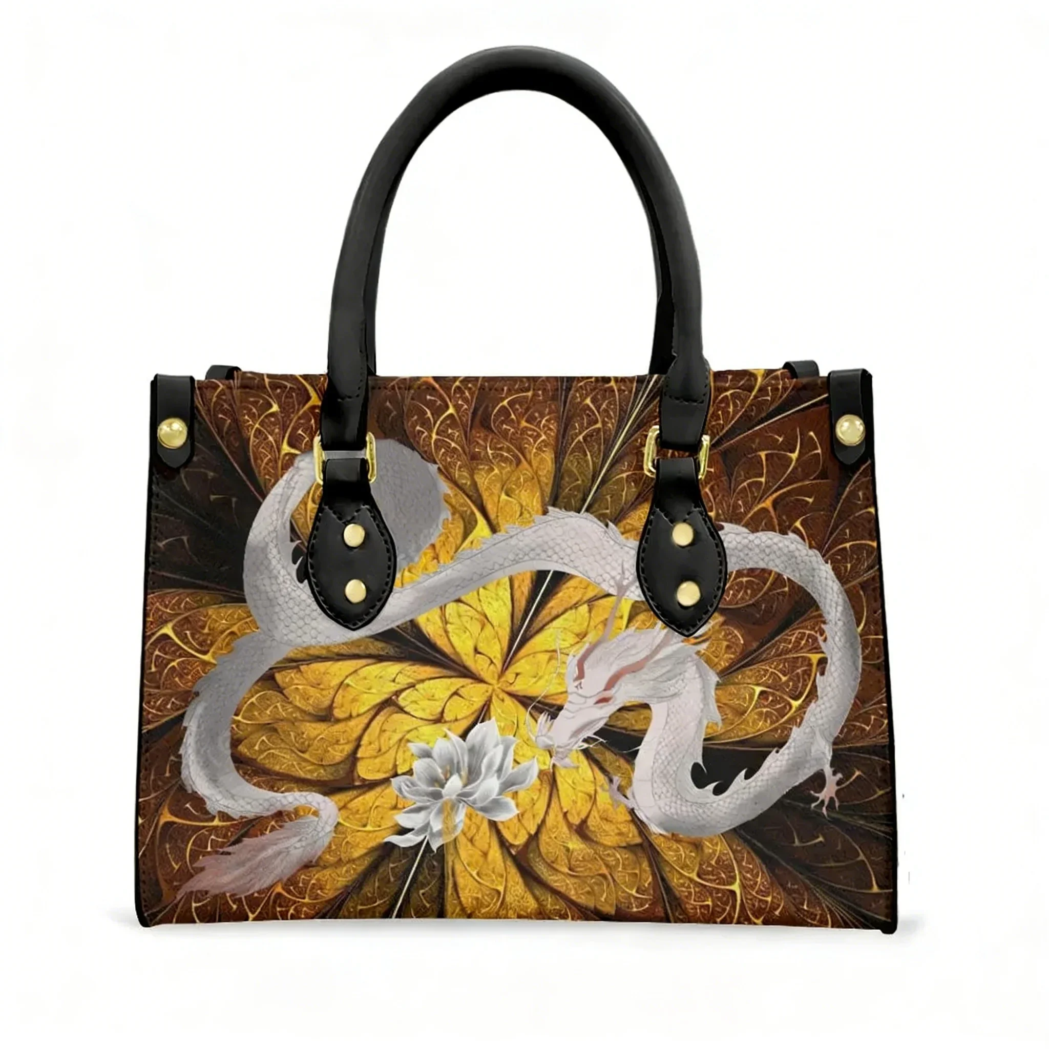 Chinese mythology Dragon female Tote Bag Purse Women Men Retro Street Text Image PU Leather Handbag Business Shopping Gift Bags