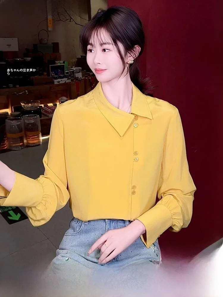

Daily Wear Early Spring Luxury Feel 100% Silk Women's Silk Shirt Long Sleeve Turn-down Collar Casual Fashion