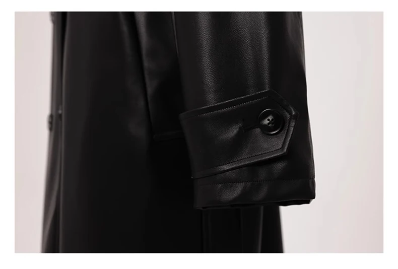 Lautaro Spring Autumn Extra Long Black Soft Pu Leather Trench Coat for Women Double Breasted Loose Casual Korean Fashion 2024