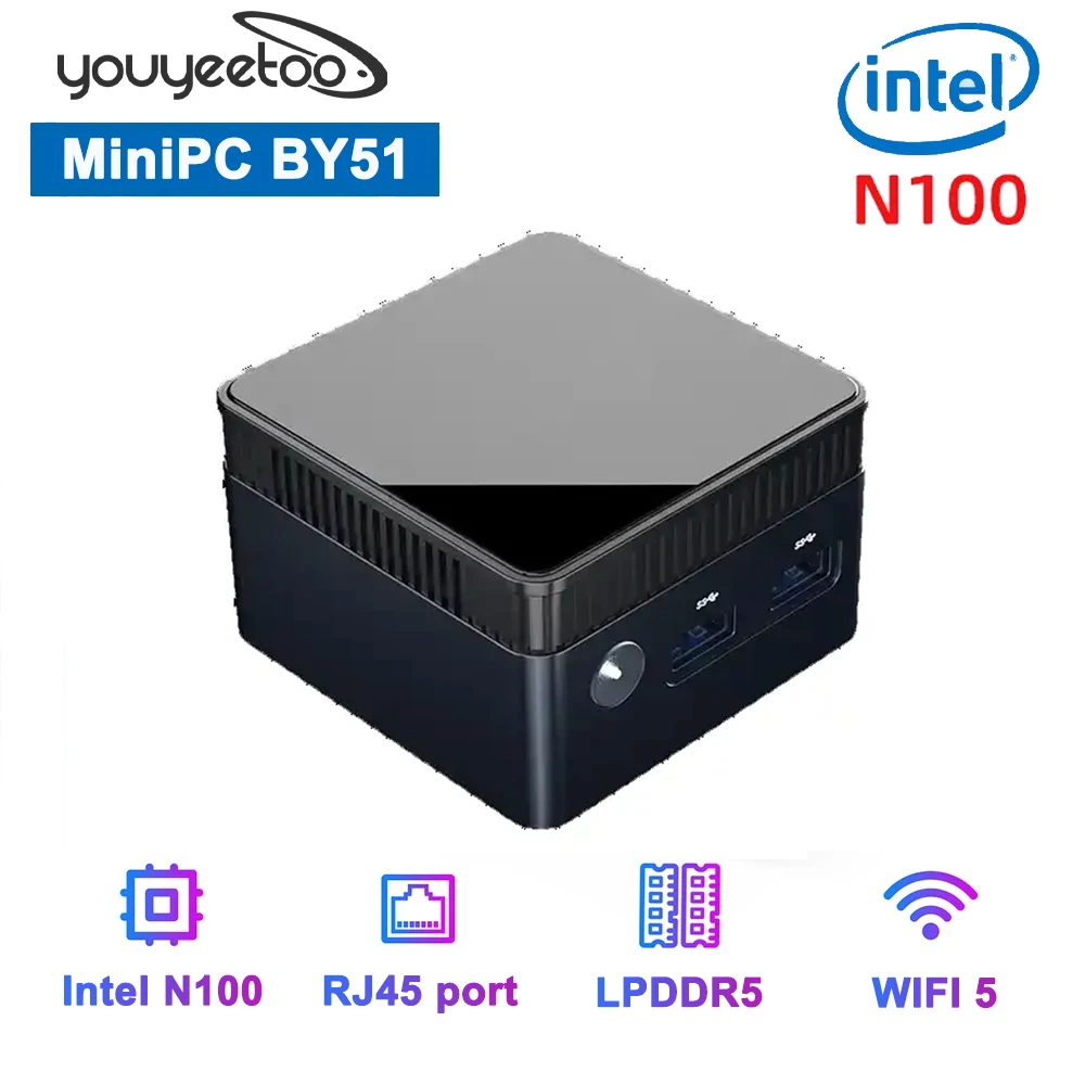 BY51 Mini PC Intel Celeron N100 Windows 11 LPDDR5 12GB 128GB mSATA SSD Pocket PC WIFI 1000M LAN 4K Gaming Mini PC Computer