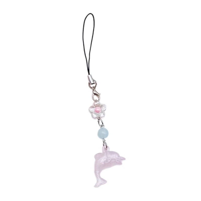 E0BF Ocean Themed Keychain Pendant Dolphin Phone Pendant Beaded Pendant Lovely Accessory Suitable for Phone Books Bag