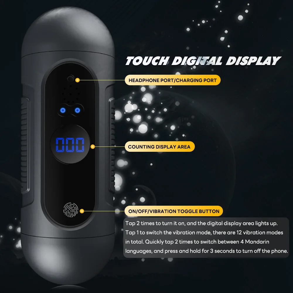 Fingerprint-touch Male Automatic Retractable Masturbation Cup Dual Hole Intelligent Pronunciation Electric Male Sex Toys for Men