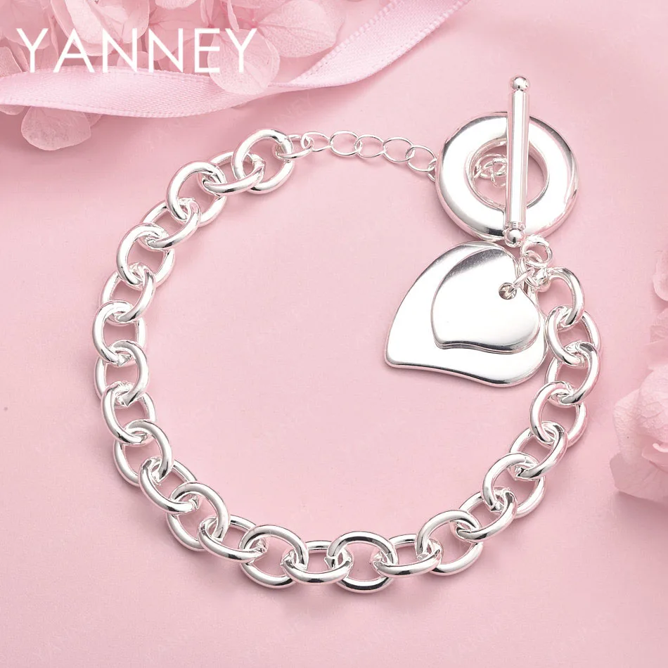 

Изысканный двухслойный браслет в форме сердца из стерлингового серебра 925 пробы, 8 дюймов, для женщин, модный подарочный аксессуар, ювелирное украшение
