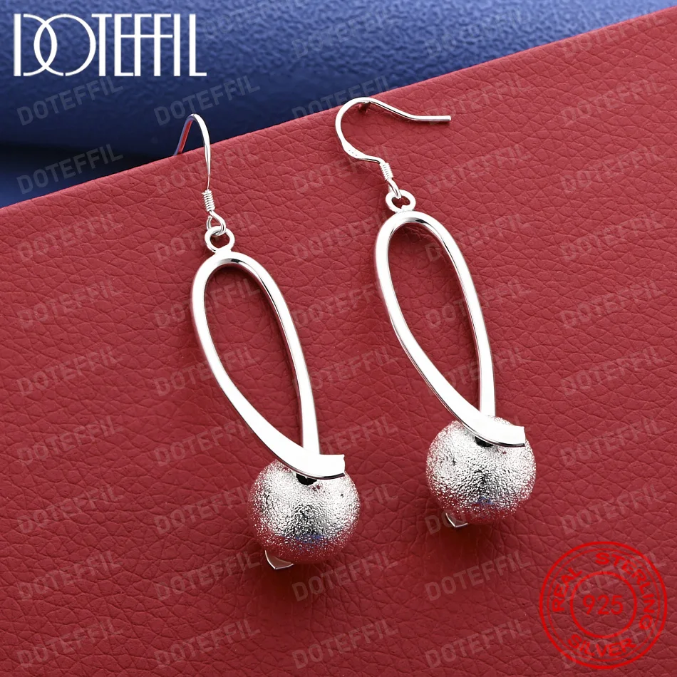 925 Sterling Silver Delicate Frosted Bead Oval Earrings for Women, Fashionable Wedding Party Gift Jewelry