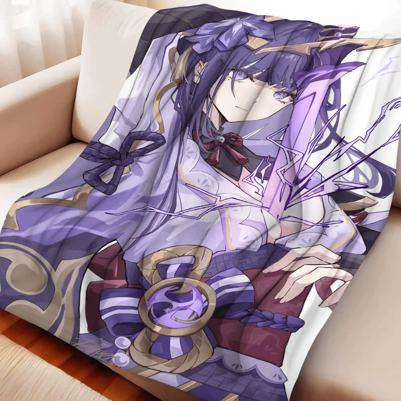 

Фланелевое одеяло Genshin Impact Raiden Shogun, креативное одеяло с милым мультяшным рисунком для домашних покрытий