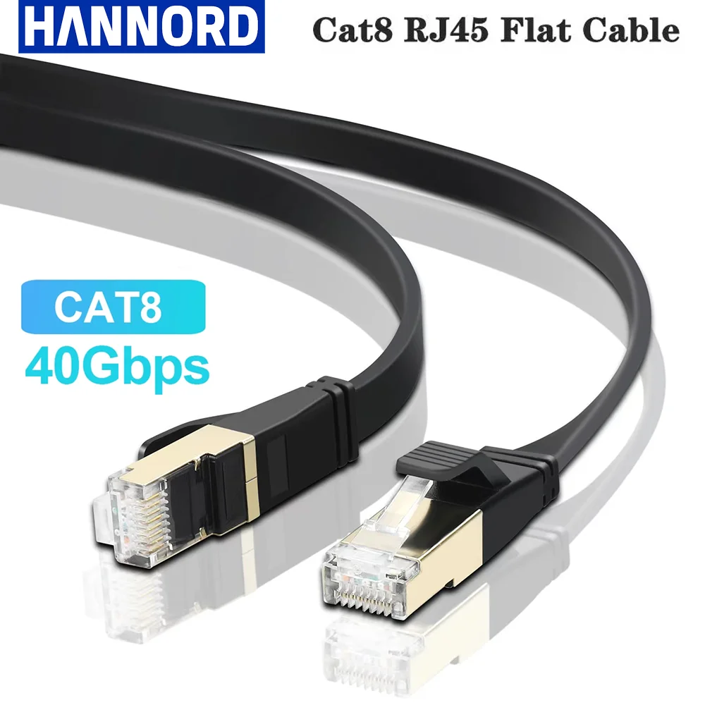 Hannord CAT8 Ethernet Cable 40Gbps 2000Mbps Flat High Speed Rj45 Lan Cable Gold-Plated Patch Cord For PC Laptop Router PS4/5