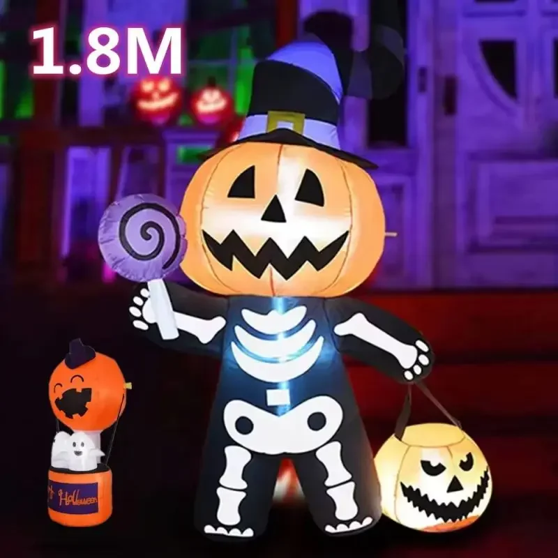 

Halloween Inflatable Pumpkin Skeleton Ghost Doll Led Glow Inflatable Stick Skull Kid Giant Inflatable Glowing Pumpkin Skeletons