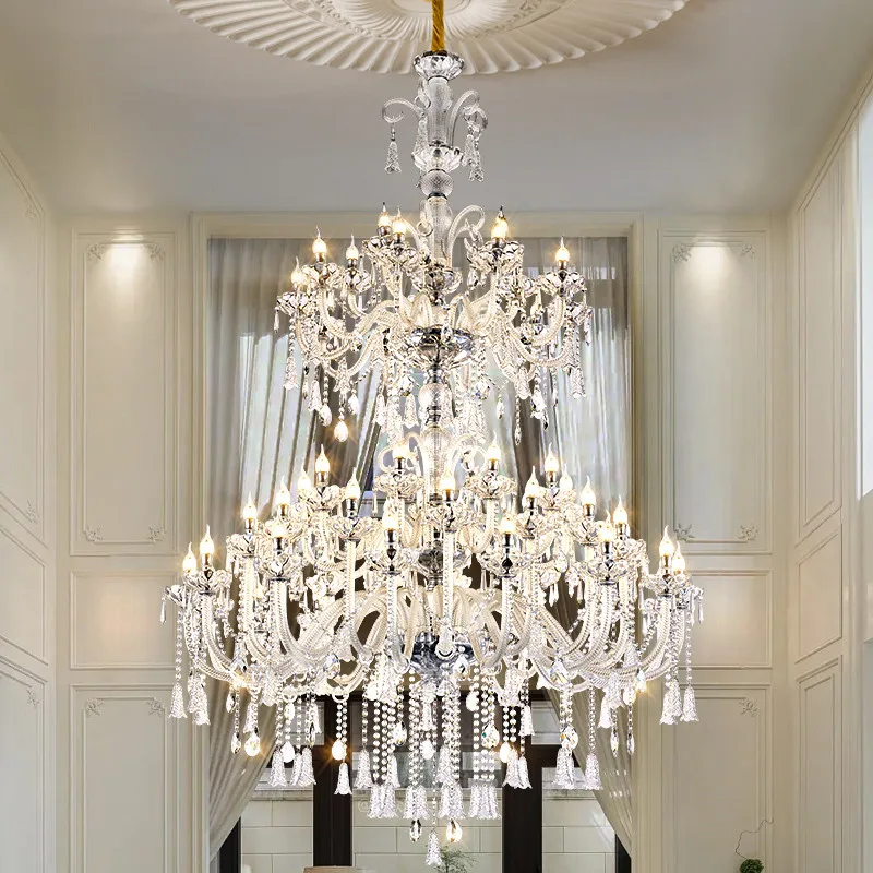 

European Luxury Crystal Chandelier Led Living Room Restaurant Bedroom Villa Hotel Duplex Building Candle Pendent Lamp