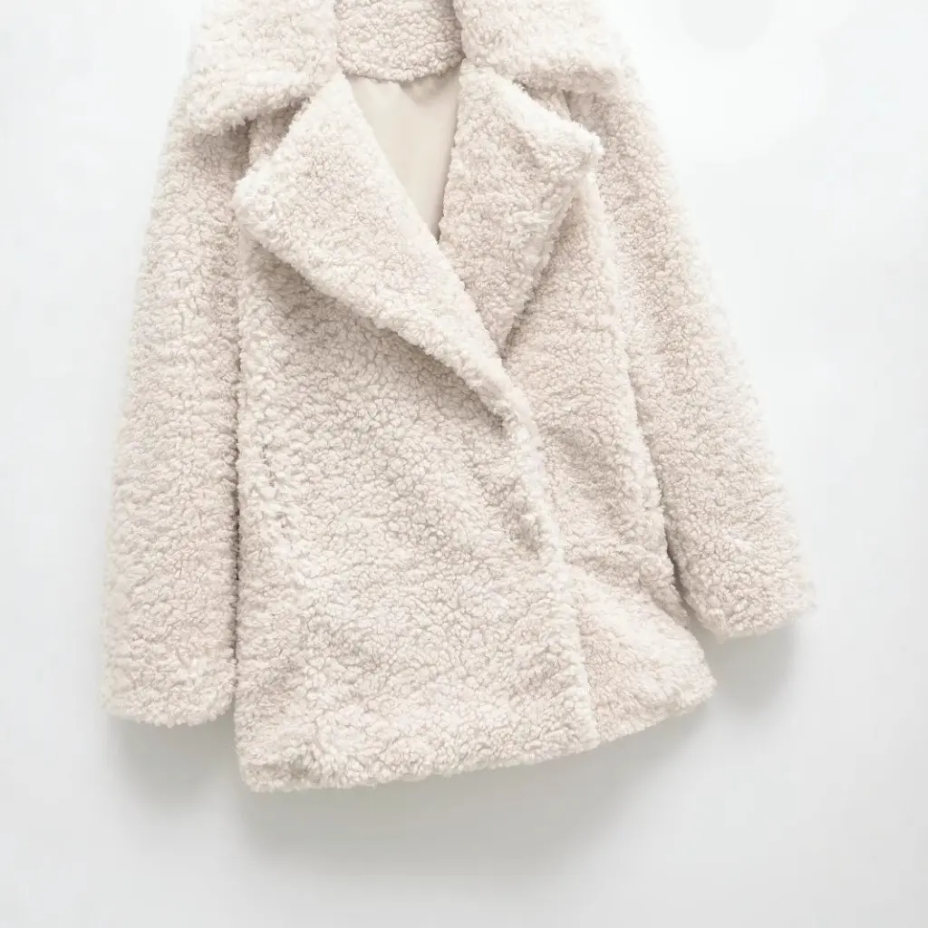 

European And American Fashion Joker Solid Color Lapel Long Sleeve Tweed Coat Women's Winter Outerwear New Style F79646