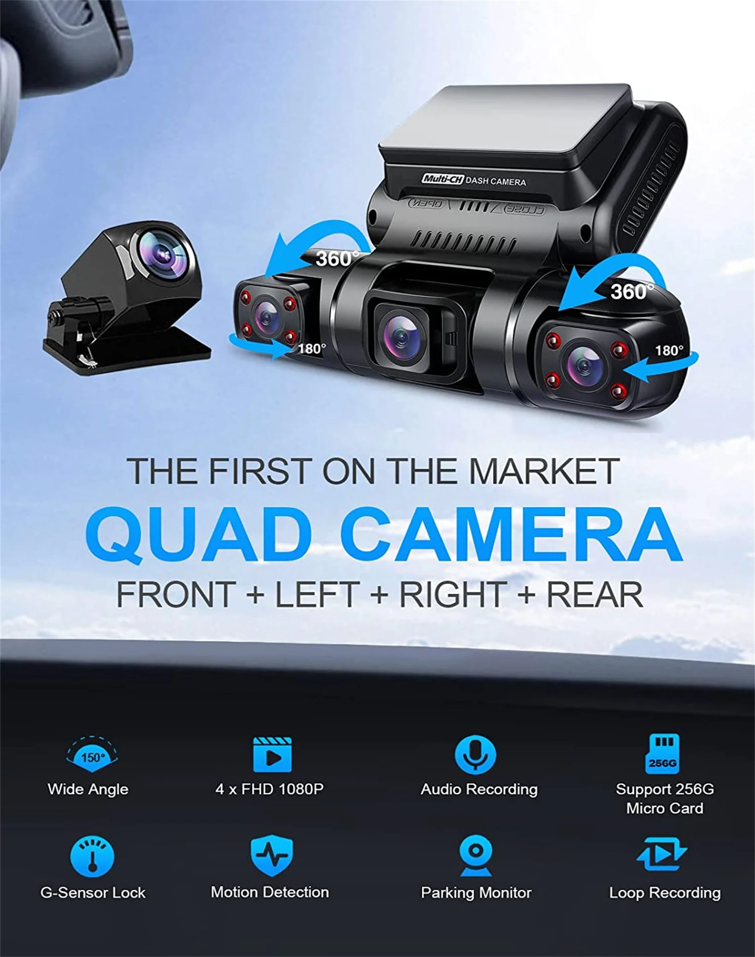 360°Panorama Car DVR 4 Channel Front/Back/Left/Right 4*1080P Dash Cam WIFI/WDR 8 Infrared Light Night Vision Video Recorder 512G