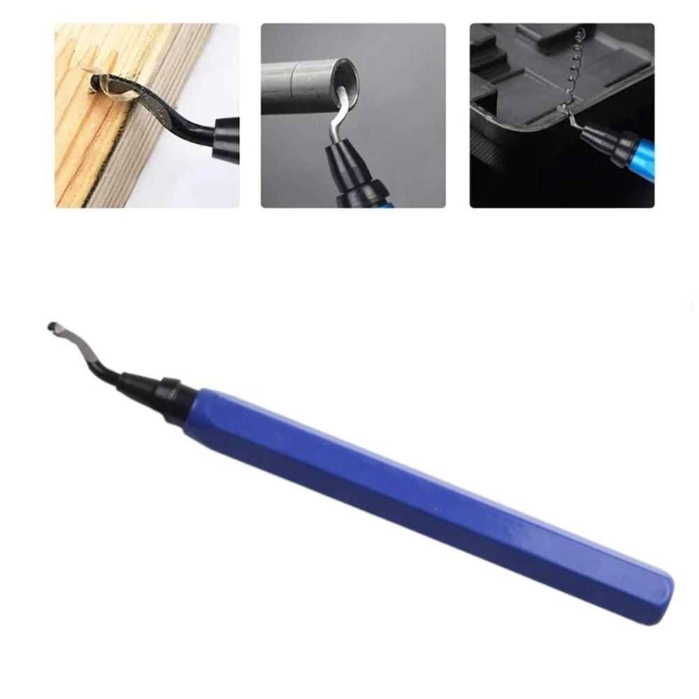 1pcs Deburring Handle With Blade RB1000 Blue Aluminum Hex Handle Deburring Tool 360 Degrees For Cutting Machining 14.4cmx1.25cm