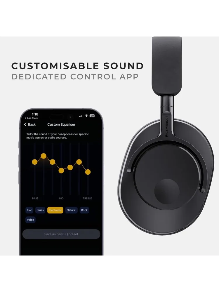 Cuffie Cambridge Audio Melomania P100 - Bluetooth, cancellazione attiva del rumore con audio Hi-Fi, riproduzione 100 ore con ripristinazione dell'utente