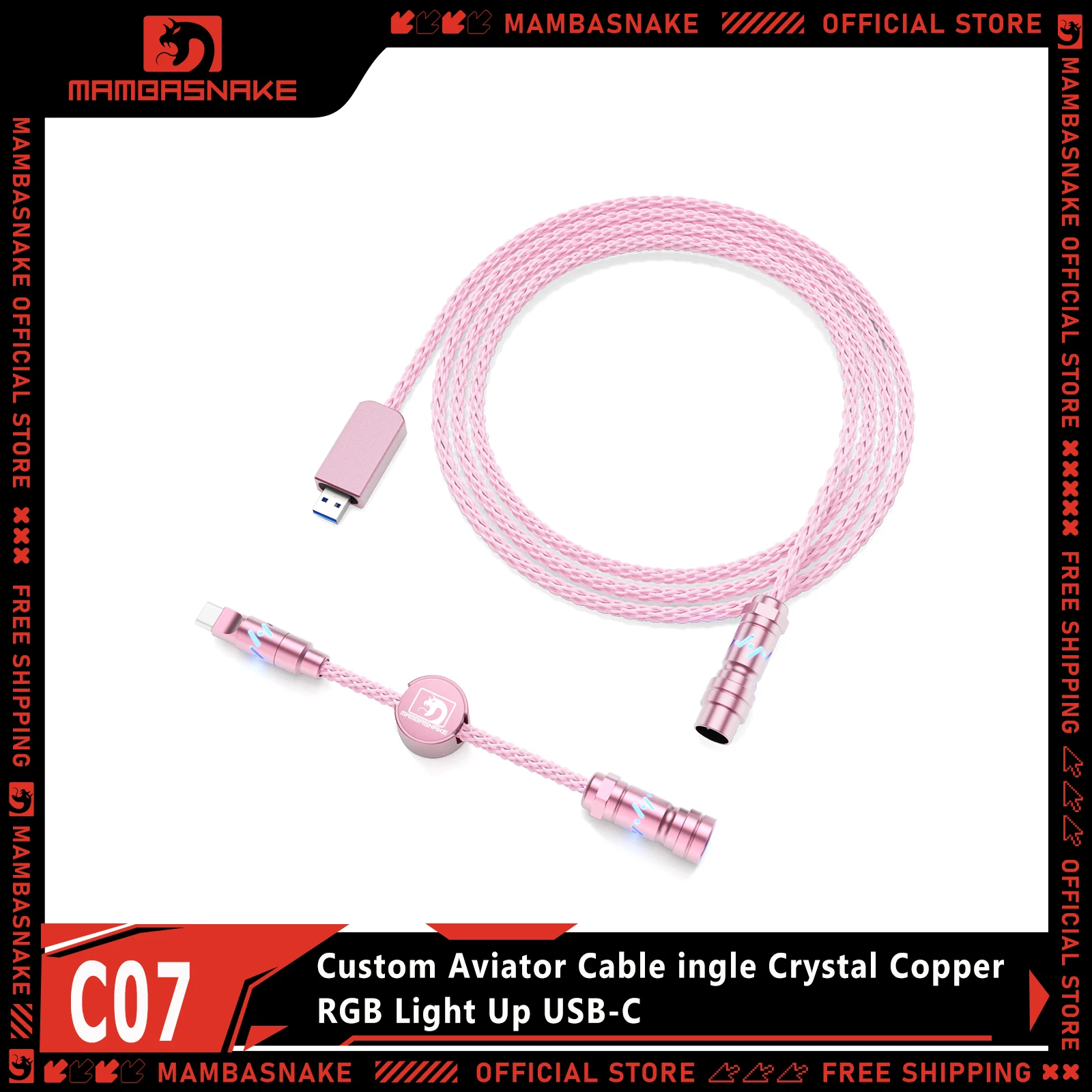 MAMBASNAKE C07 Custom Aviator Cable for 8KHz Magnetic Keyboard Single Crystal Copper RGB Light Up USB-C Gaming Keyboard Cable