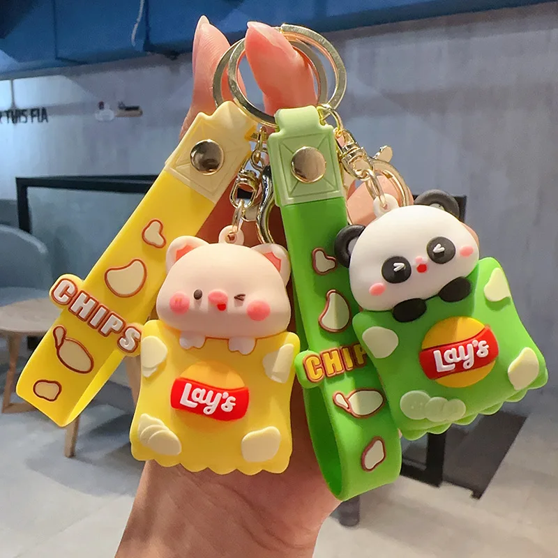 Kreative niedliche Chips Schweinchen/Panda Puppe Schlüssel bund Mädchen Cartoon Tier Rucksack Paar Dekoration Charme Geschenk Auto Schlüssel Anhänger