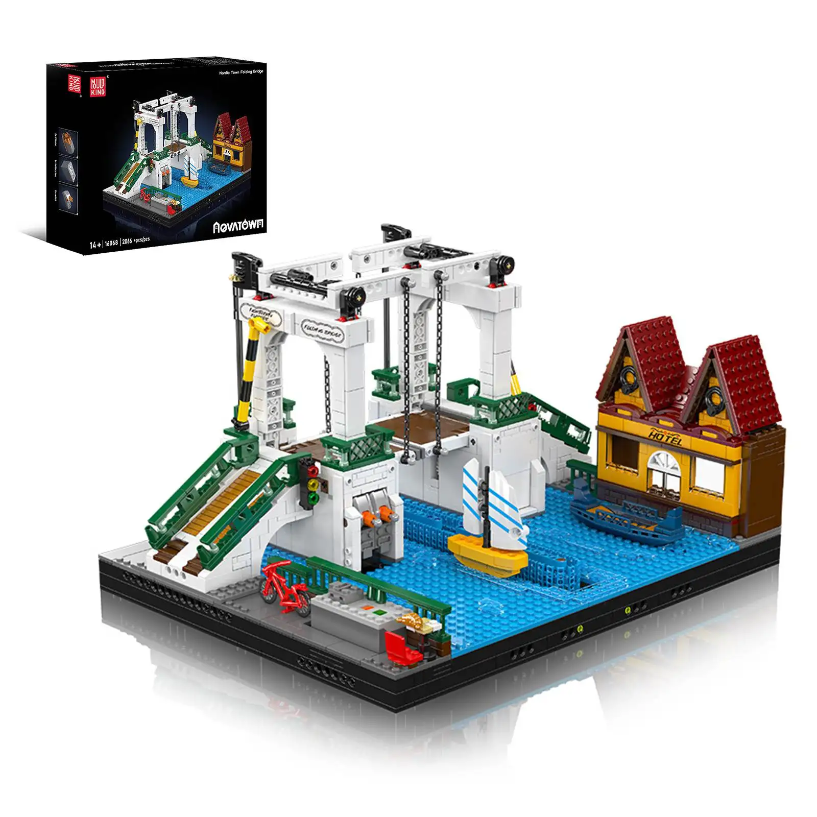 

Mold King 16068 Nordic Town складной мост строительный блок креативный набор кирпичей в сборе развивающие игрушки Рождественский подарок 2066 шт.