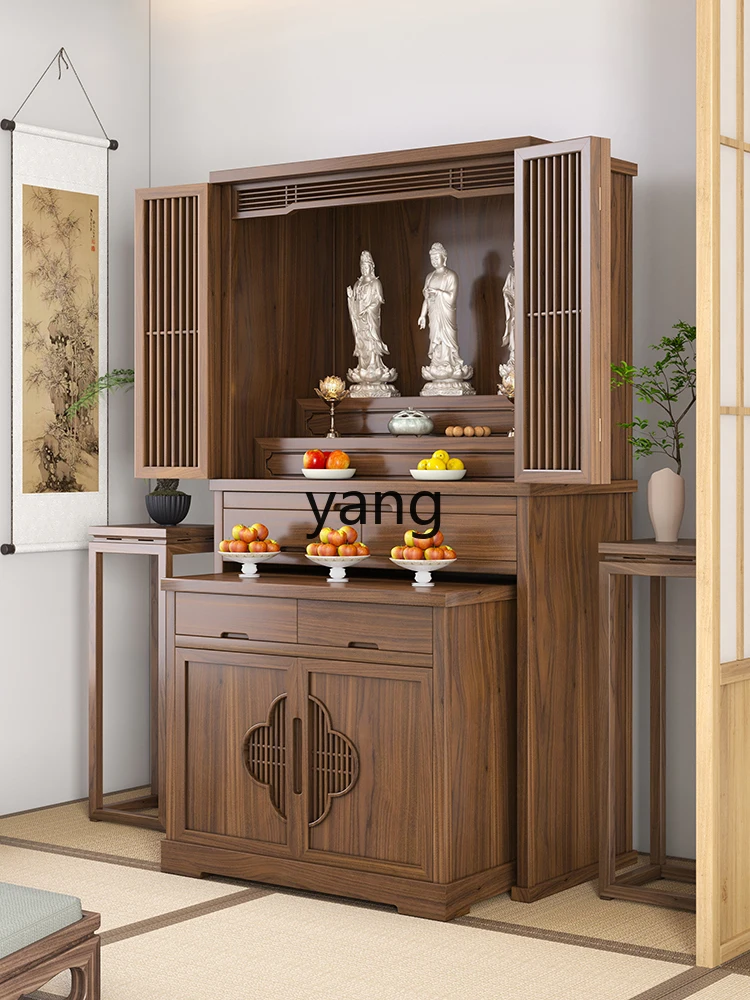 Yjq black walnut new Chinese style offering table, shrine, household Bodhisattva God of Wealth cabinet with door