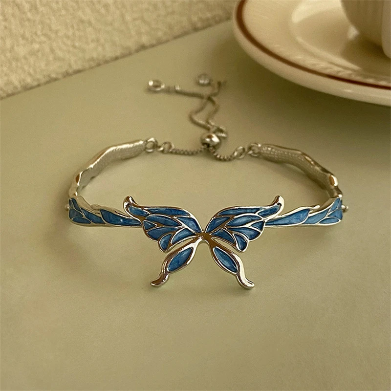 Fashion Fantasy Blue Butterfly Bracelet Female Dreamy Exquisite Bracelet 2024 New Fairy Temperament Versatile Hand Jewelry Gifts